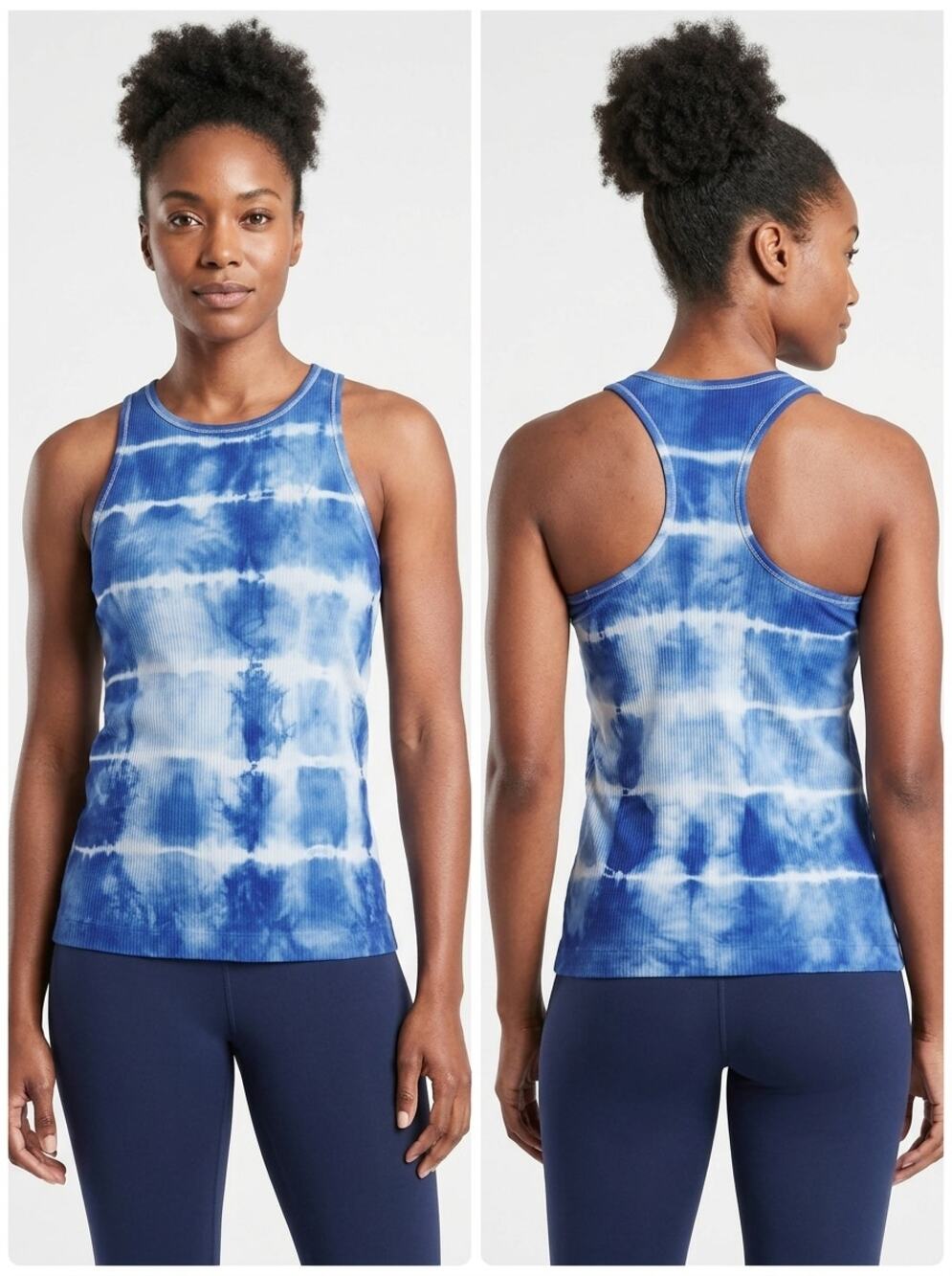 Athleta Chi Blue White Tie Dye Racerback Activewear Tank Top Women Size L